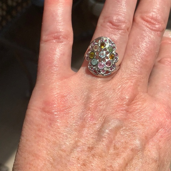 TOURMALINE, AQUAMARINE AND RHODOLITE 925 STERLING SILVER RING, SIZE 7 - Picture 5 of 6